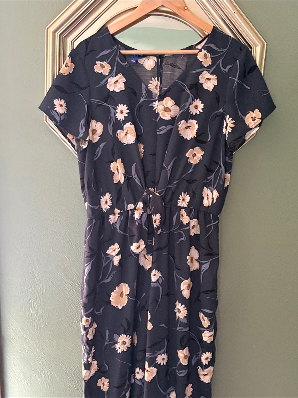 Apt. 9 Womens Floral Navy Short-Sleeve Romper size Large